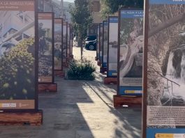 Tíjola muestra la evolución de la agricultura y la gestión del agua a través de la innovación tecnológica Paneles instalados frente a la ermita